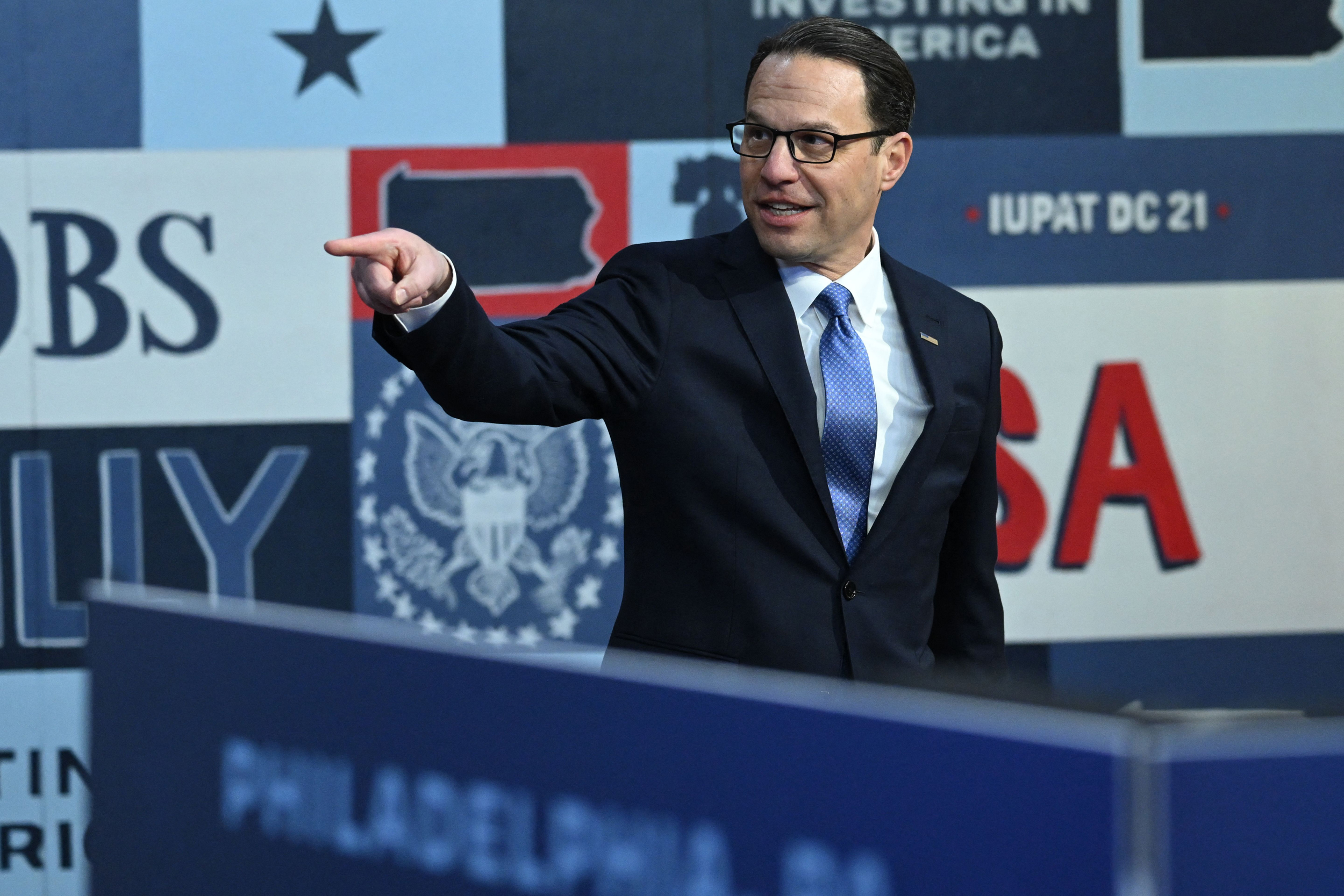 Pennsylvania Governor Josh Shapiro arrives to speak at the Finishing Trades Institute in Philadelphia on March 9, 2023. Credit: Saul Loeb/AFP via Getty Images